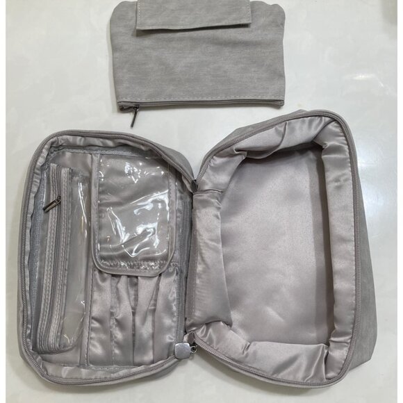 2-Pack Waterproof Leather Makeup Bag, Portable Travel Cosmetic Organizer - Grey - Picture 2 of 12